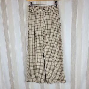 Hayden Los Angeles Cotton Plaid Pants‎ Tan Cream Size Small